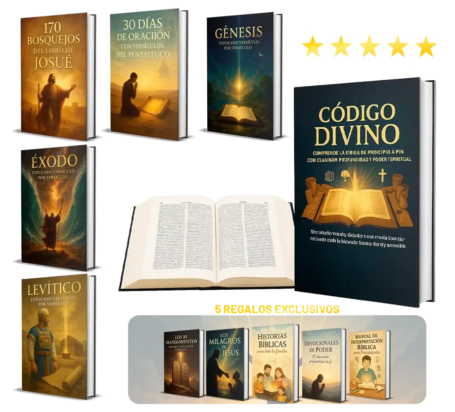 Material Código Divino mostrado en tablet, computadora y libros impresos